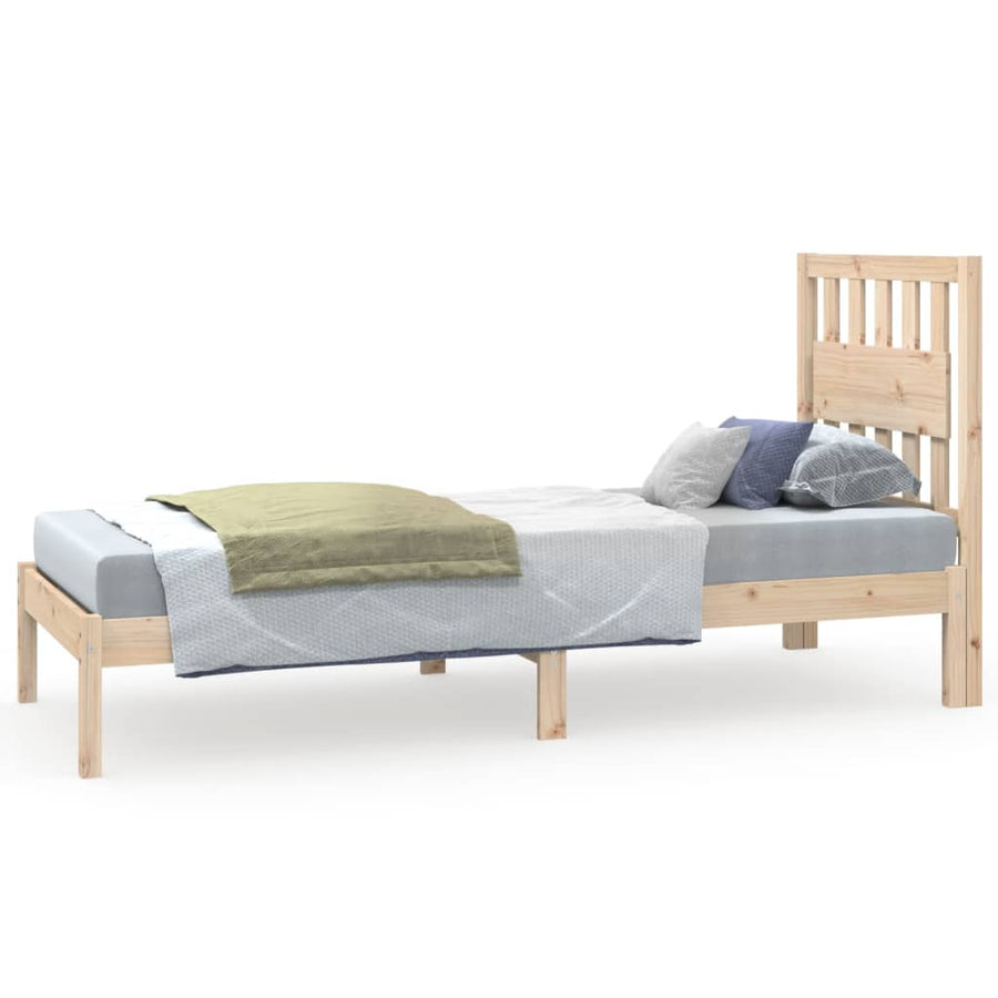 Bedframe Massief Grenenhout Zwart 75 x 190 cm Naturel