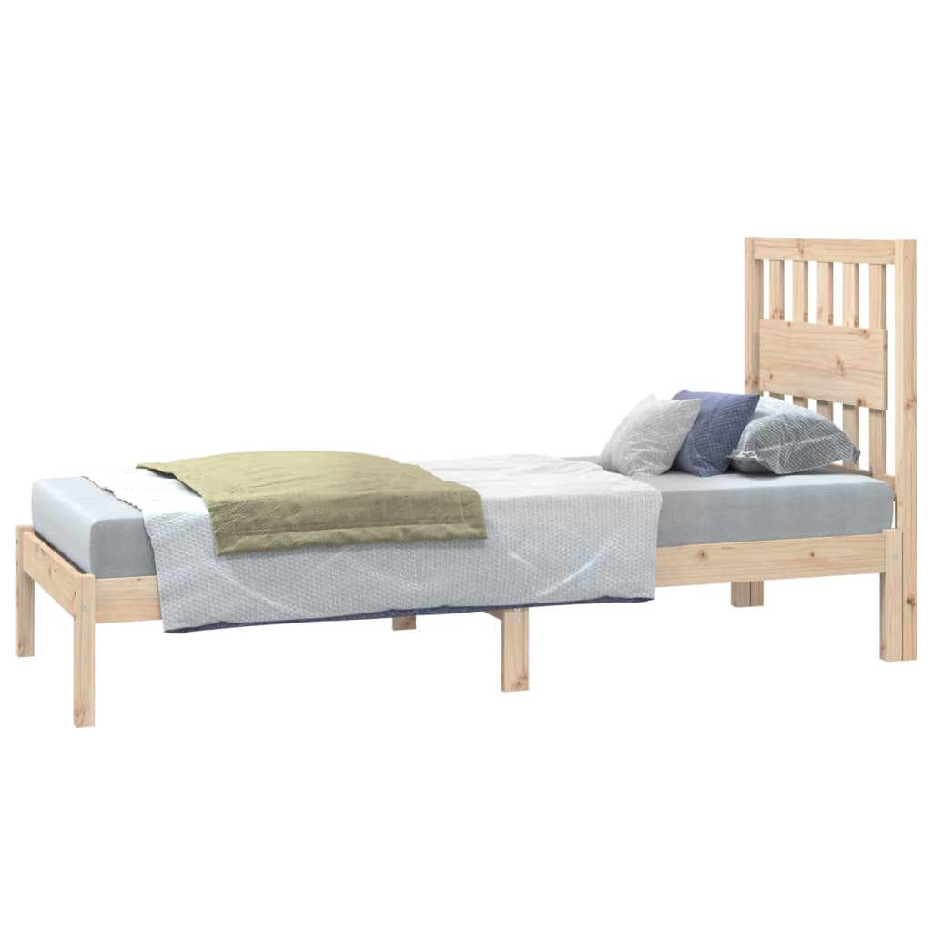 Bedframe Massief Grenenhout Zwart 75 x 190 cm Naturel