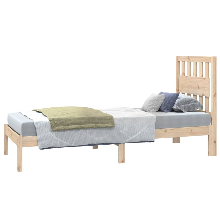 Bedframe Massief Grenenhout Zwart 75 x 190 cm Naturel