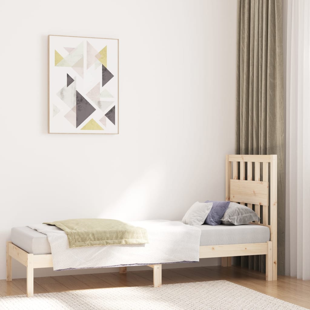 Bedframe Massief Grenenhout Zwart 75 x 190 cm Naturel
