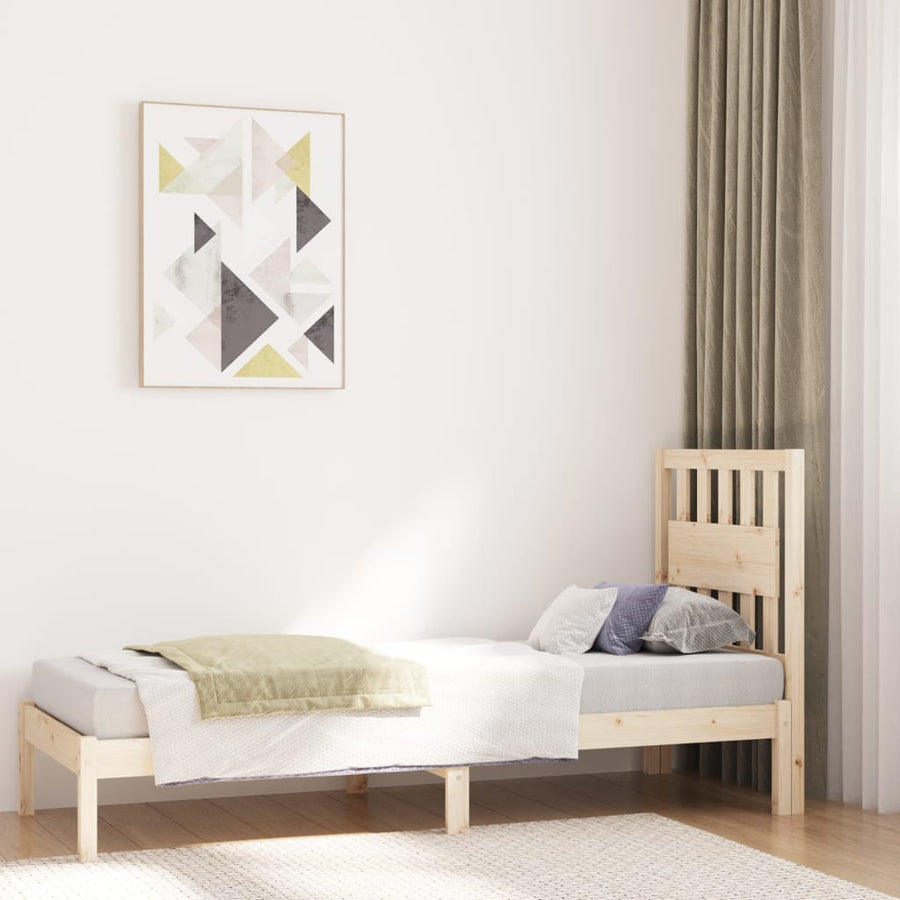 Bedframe Massief Grenenhout Zwart 75 x 190 cm Naturel