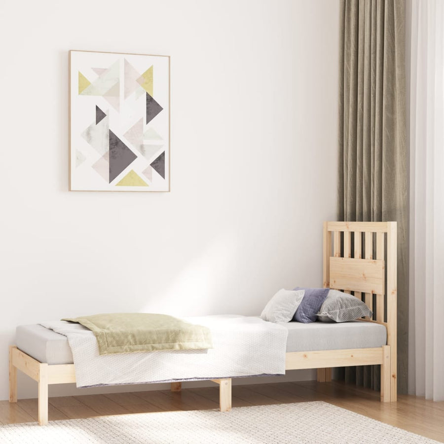 Bedframe Massief Grenenhout Zwart 75 x 190 cm Naturel