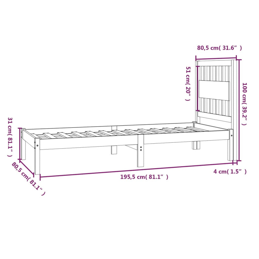 Bedframe Massief Grenenhout 75 x 190 cm Wit