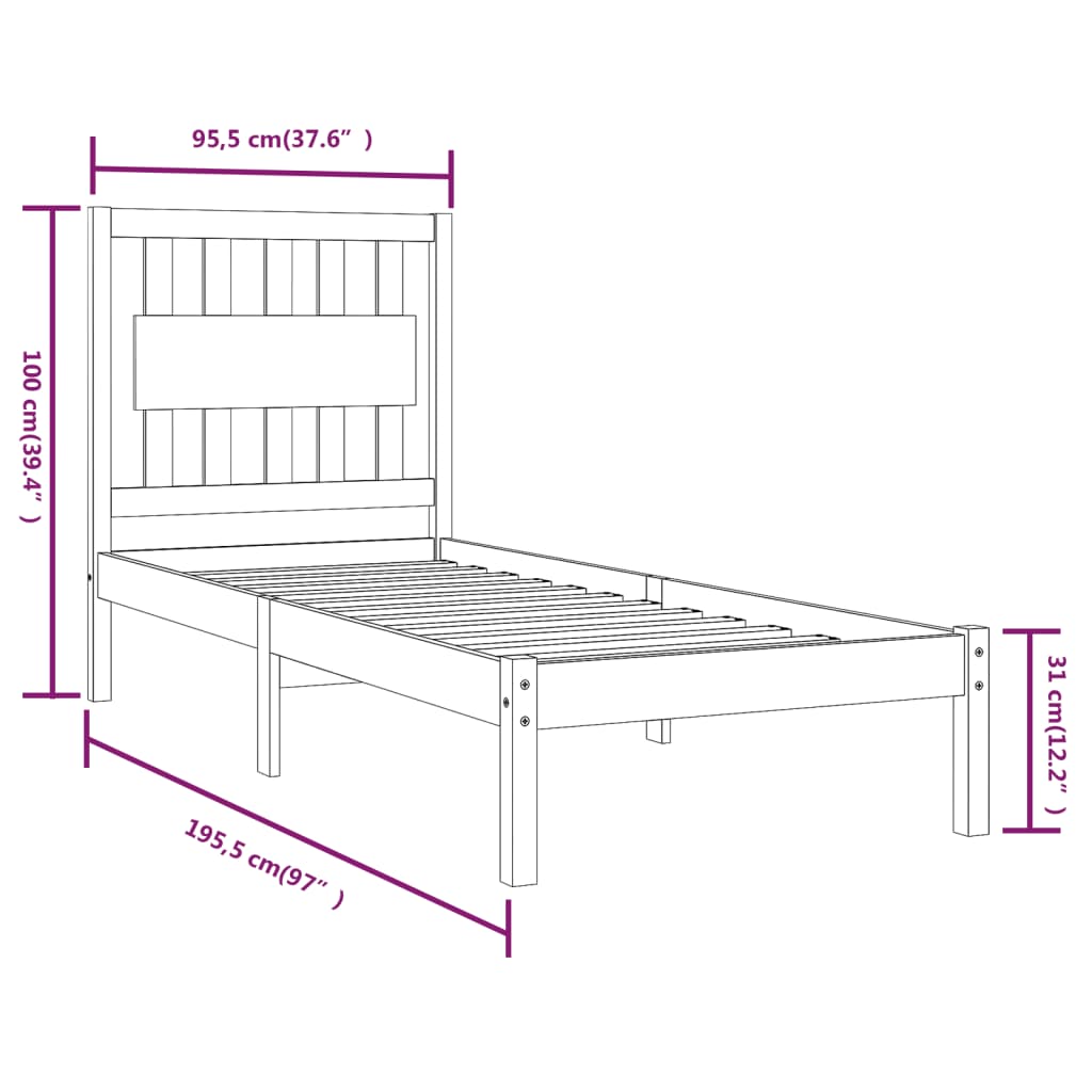 Bedframe Massief Grenenhout 90 x 190 cm Naturel