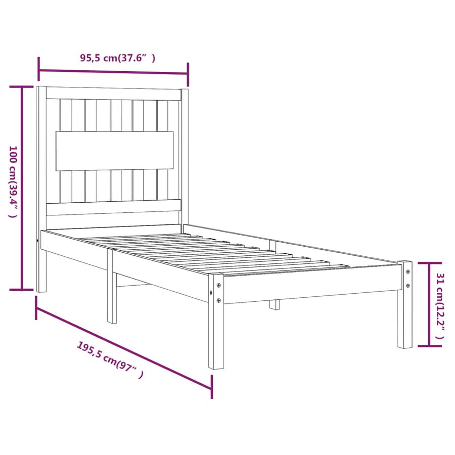 Bedframe Massief Grenenhout 90 x 190 cm Naturel