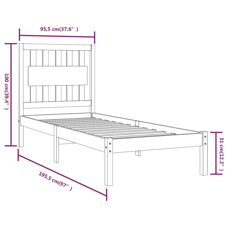 Bedframe Massief Grenenhout 3Ft Single 90 x 190 cm Wit