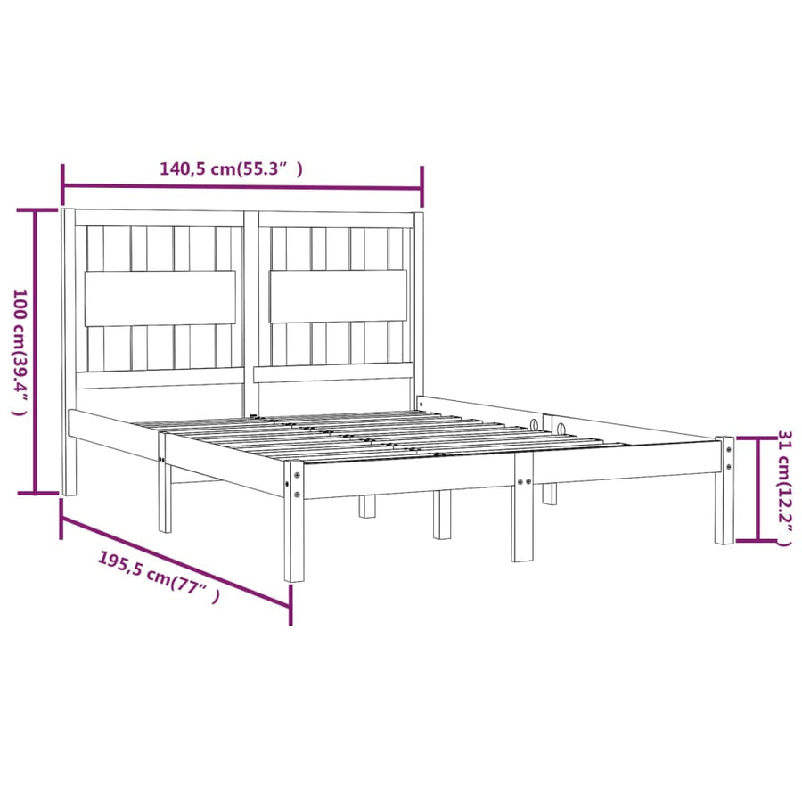 Bedframe Massief Grenenhout 4Ft6 Double 135 x 190 cm Wit