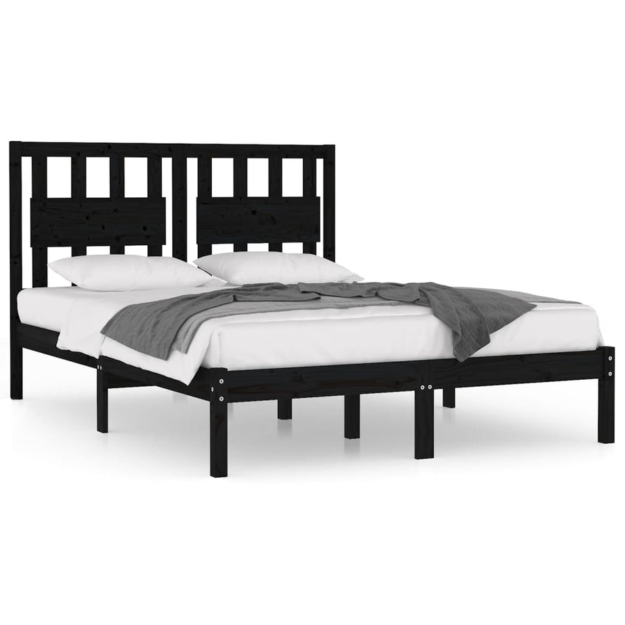 Bedframe Massief Grenenhout 140 x 190 cm Zwart