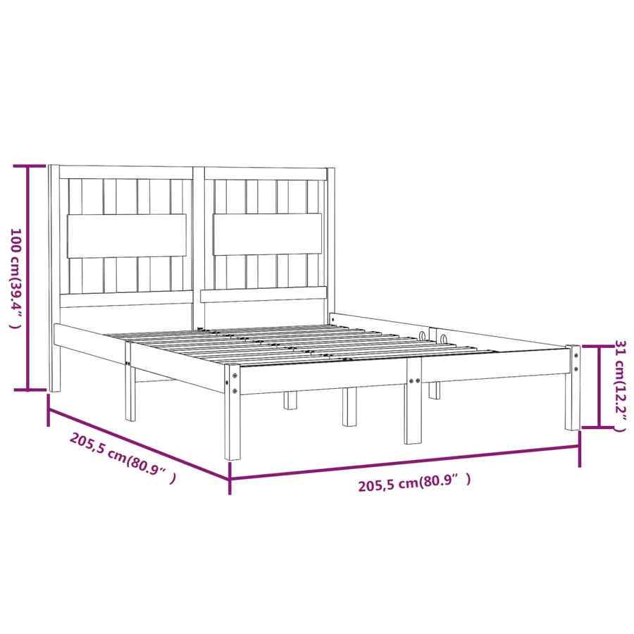 Bedframe Massief Grenenhout 200 x 200 cm Wit
