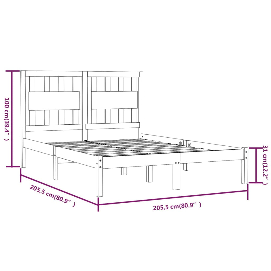 Bedframe Massief Grenenhout 200 x 200 cm Grijs