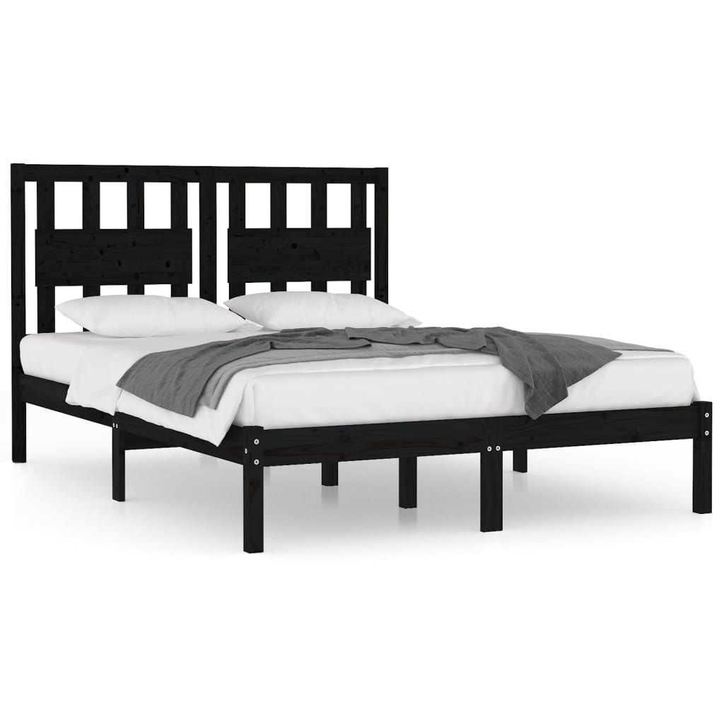 Bedframe Massief Grenenhout 200 x 200 cm Zwart