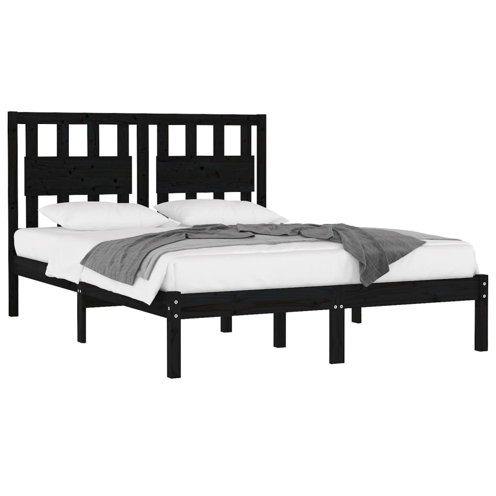 Bedframe Massief Grenenhout 200 x 200 cm Zwart