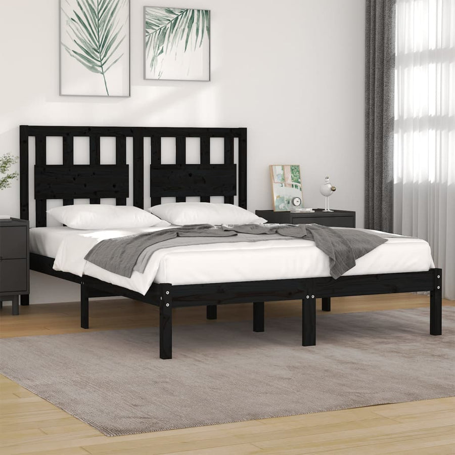 Bedframe Massief Grenenhout 200 x 200 cm Zwart