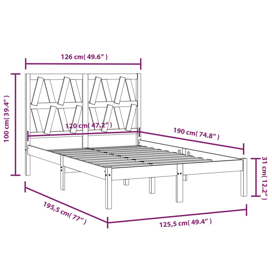 Bedframe massief grenenhout 120x190 cm 120 x 190 cm Naturel