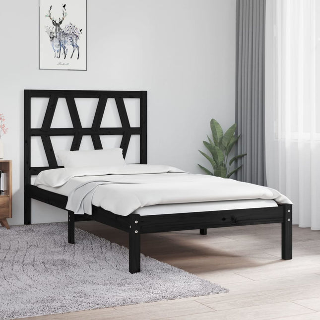 Bedframe massief grenenhout zwart 100x200 cm 100 x 200 cm Zwart