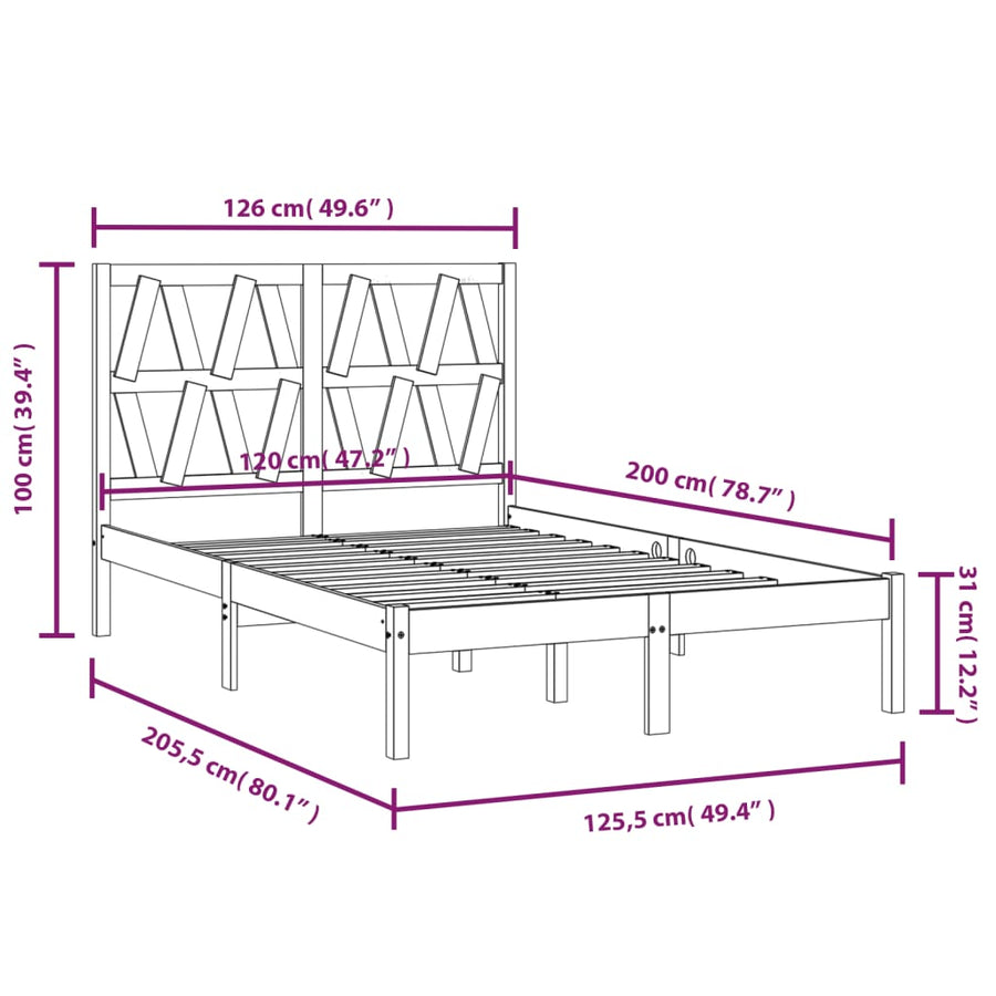 Bedframe massief grenenhout 120x200 cm 120 x 200 cm Naturel