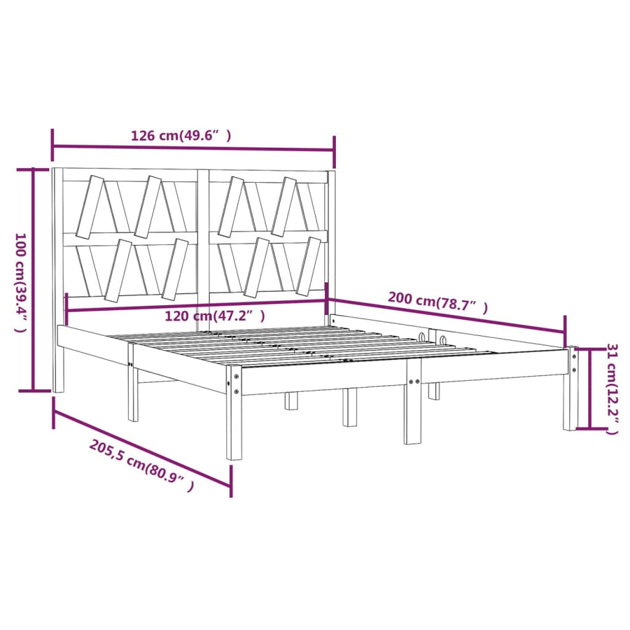 Bedframe massief grenenhout wit 120x200 cm 120 x 200 cm Wit