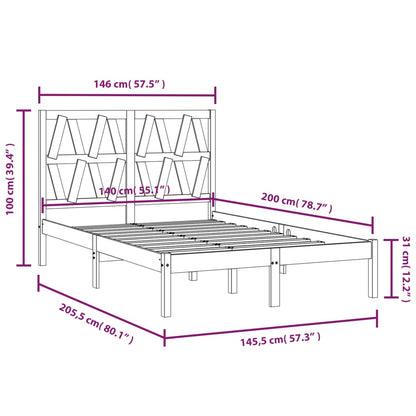 Bedframe massief grenenhout 140x200 cm 140 x 200 cm Naturel