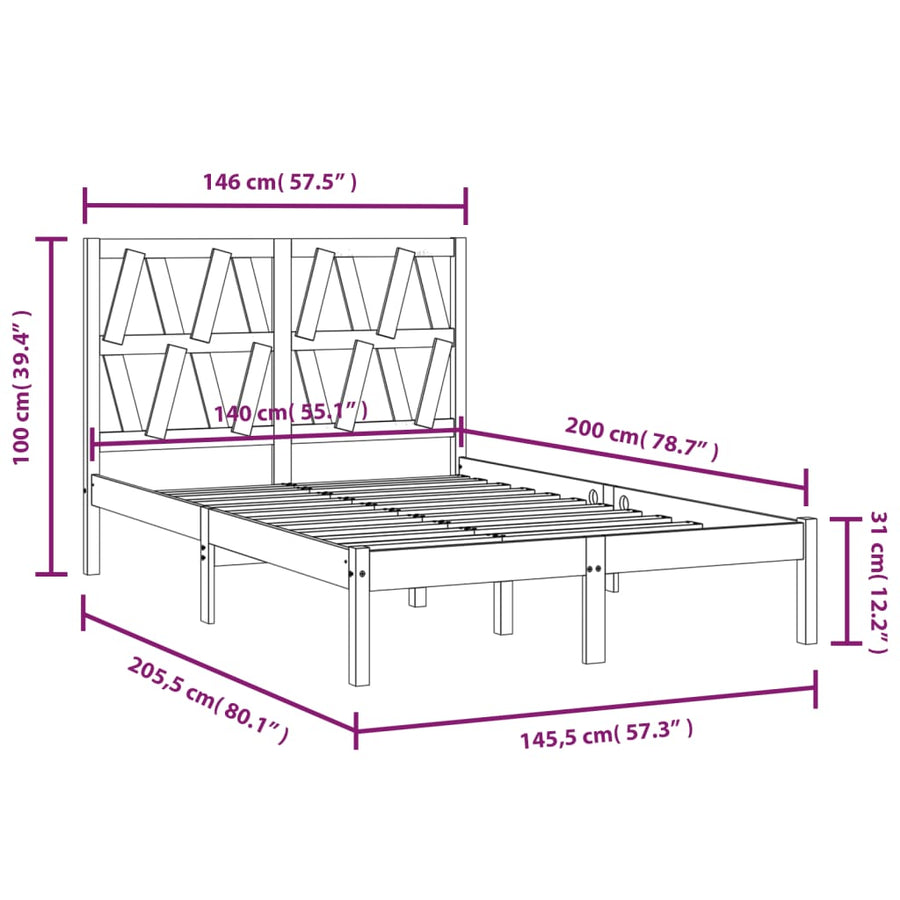 Bedframe massief grenenhout 140x200 cm 140 x 200 cm Naturel