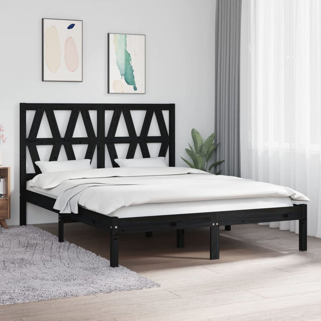 Bedframe massief grenenhout zwart 140x200 cm 140 x 200 cm Zwart