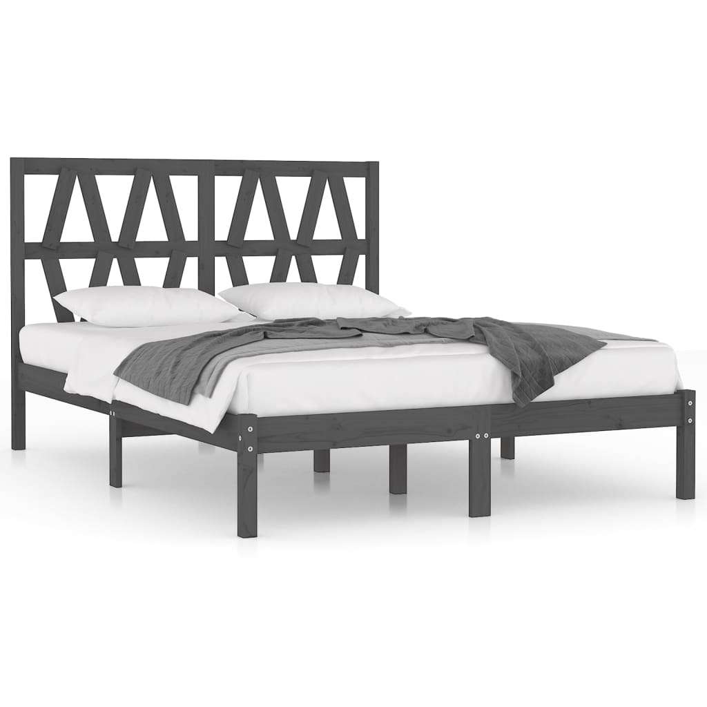 Bedframe massief grenenhout grijs 200x200 cm 200 x 200 cm Grijs