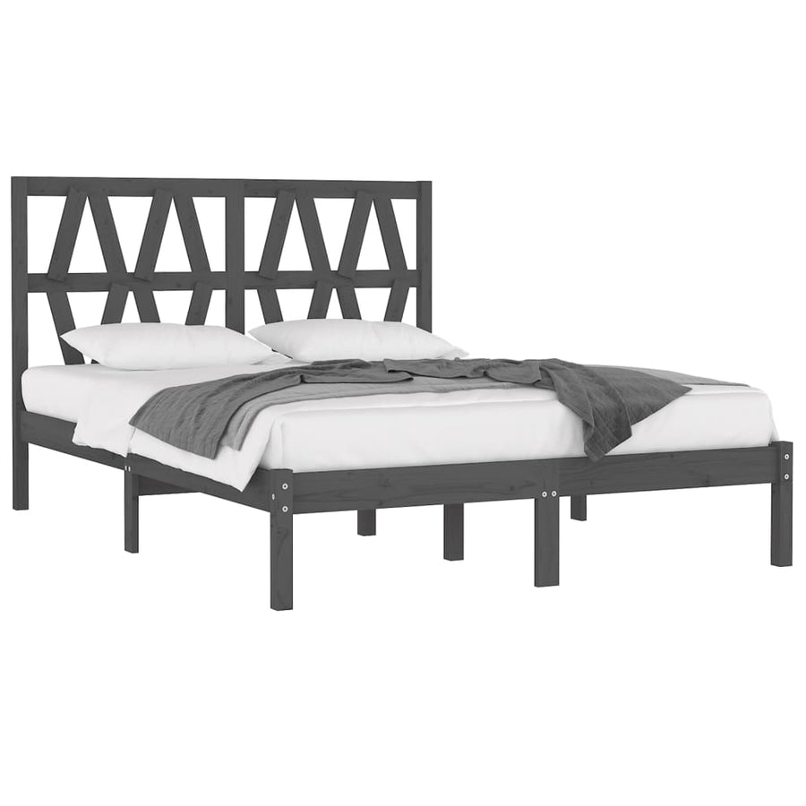 Bedframe massief grenenhout grijs 200x200 cm 200 x 200 cm Grijs