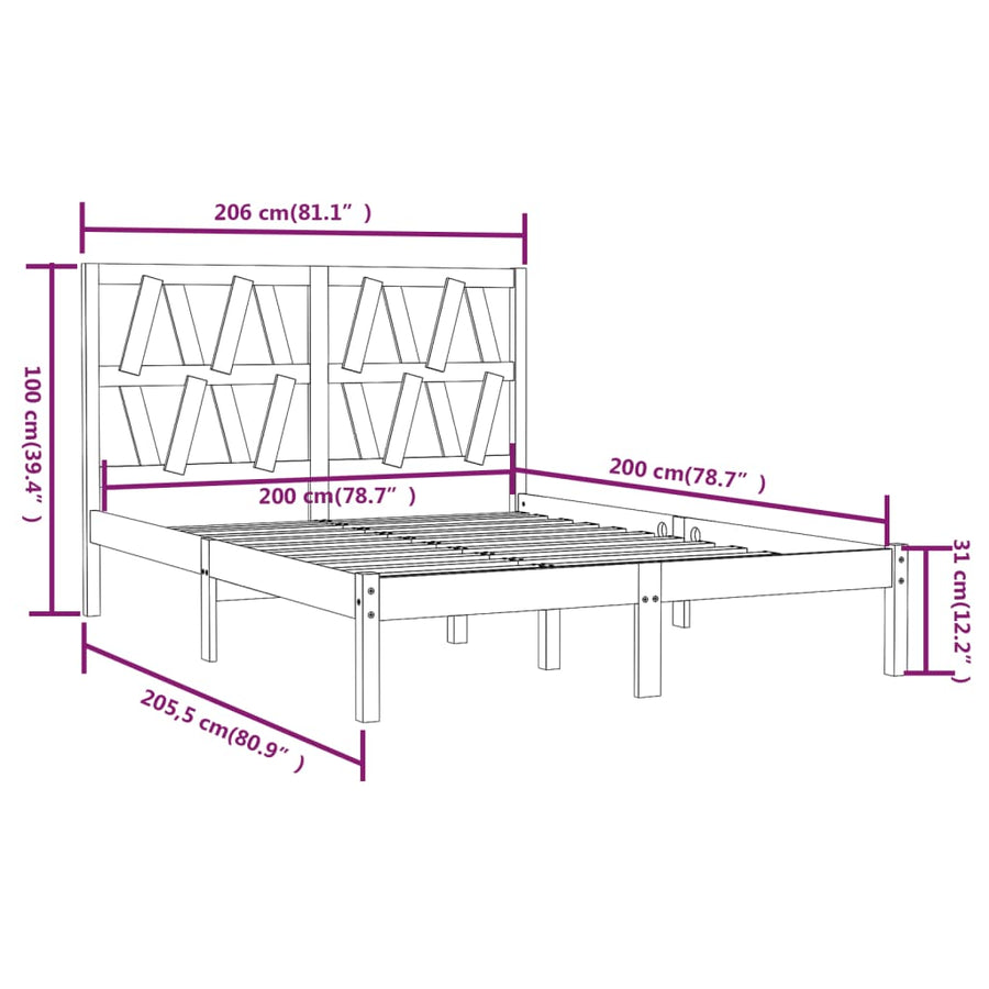 Bedframe massief grenenhout grijs 200x200 cm 200 x 200 cm Grijs