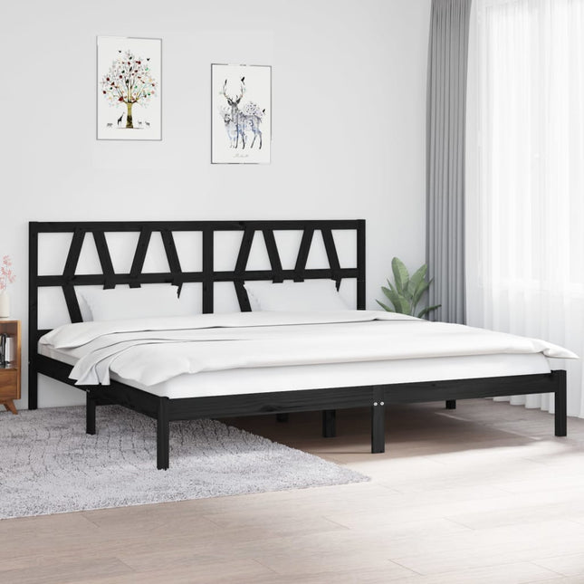 Bedframe massief grenenhout zwart 200x200 cm 200 x 200 cm Zwart