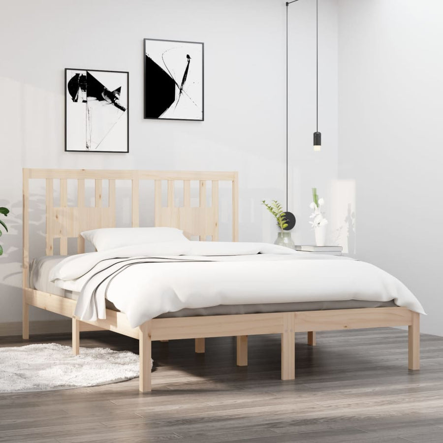 Bedframe Massief Hout 135 x 190 cm Naturel