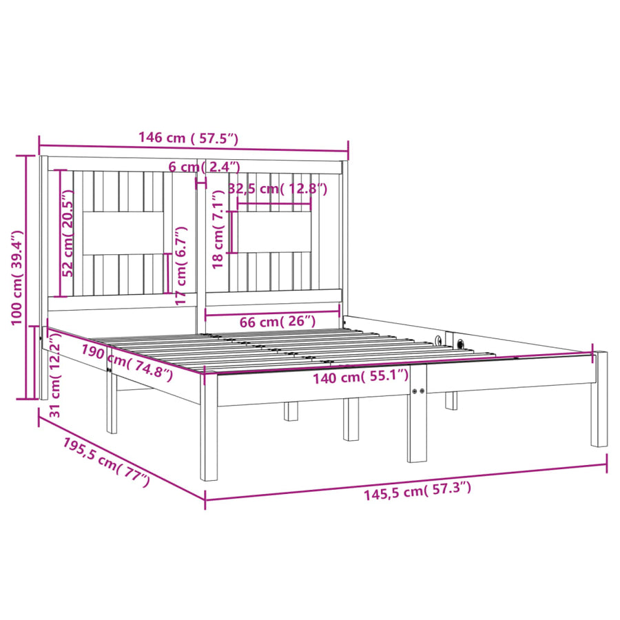 Bedframe Massief Grenenhout 140 x 190 cm Wit