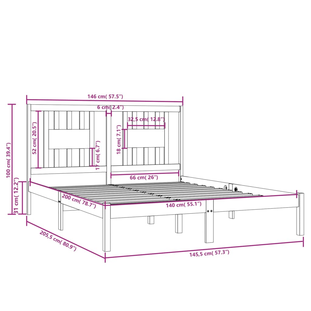Bedframe Massief Grenenhout 140 x 200 cm Wit