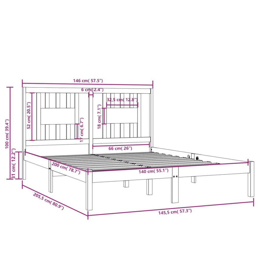 Bedframe Massief Grenenhout 140 x 200 cm Wit