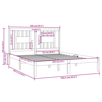 Bedframe Massief Grenenhout 160 x 200 cm Naturel