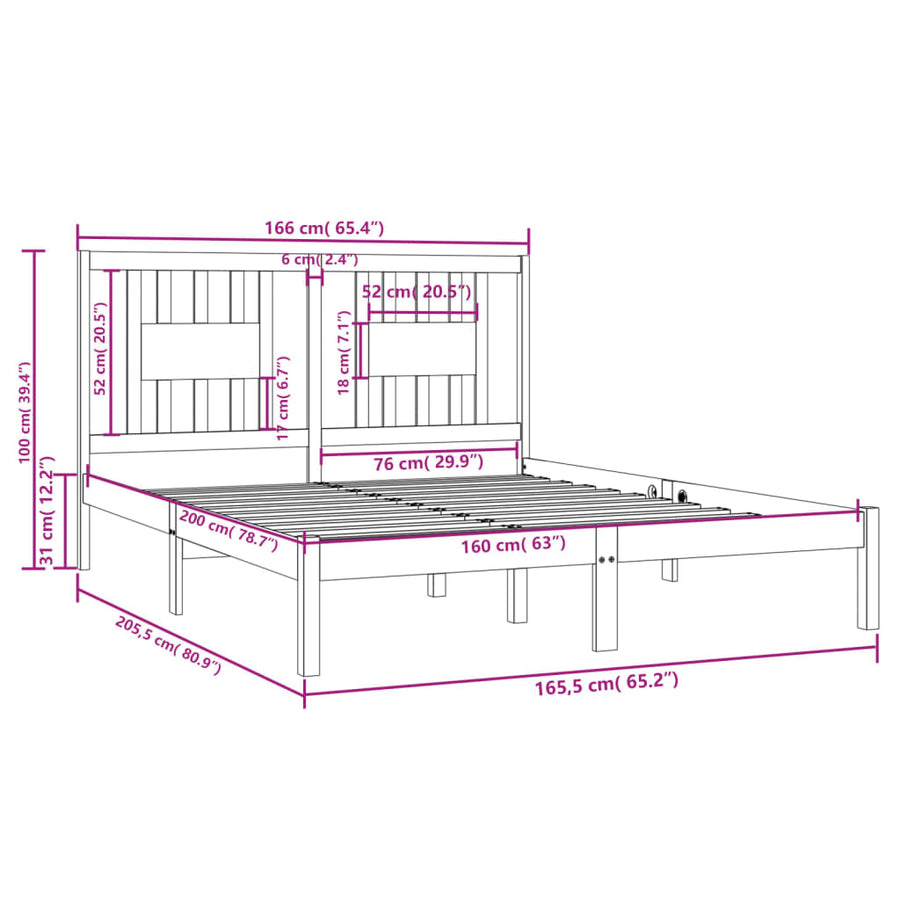 Bedframe Massief Grenenhout 160 x 200 cm Naturel