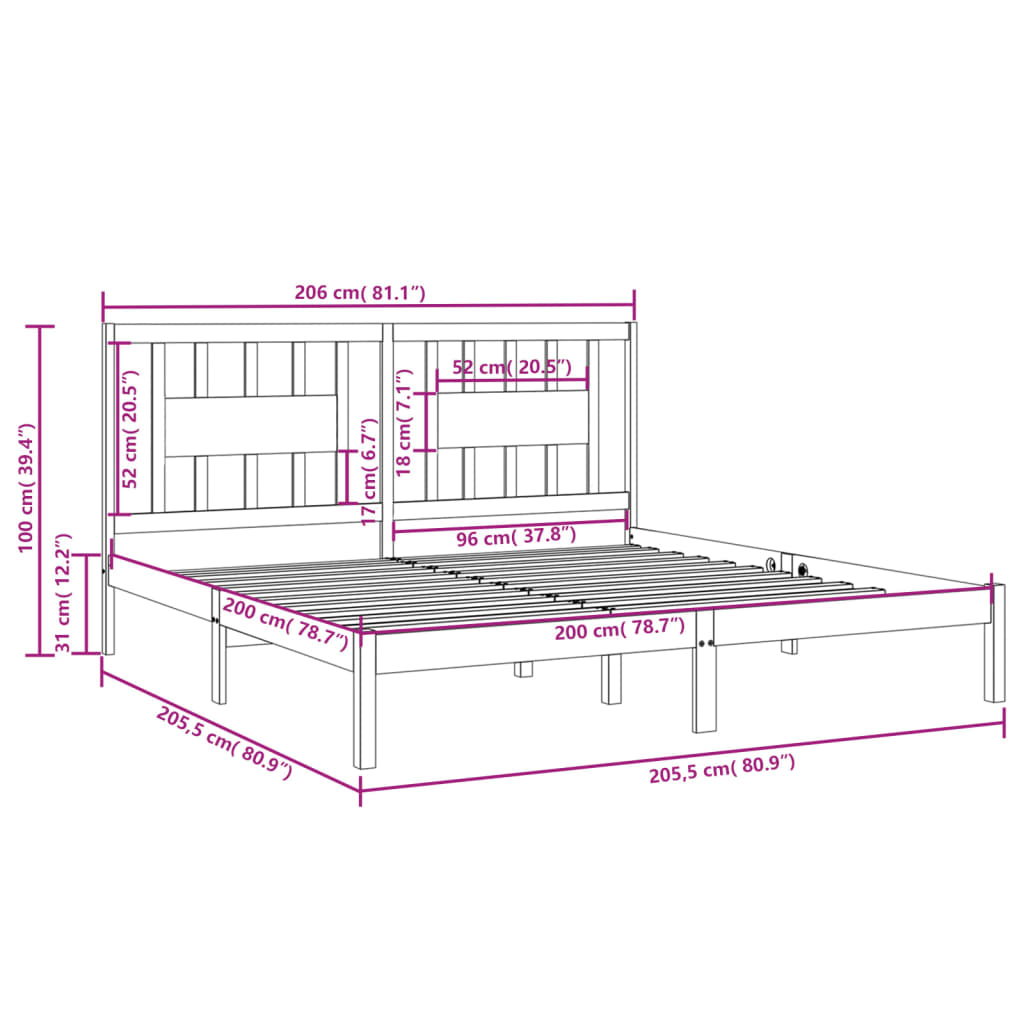 Bedframe Massief Grenenhout 200 x 200 cm Grijs