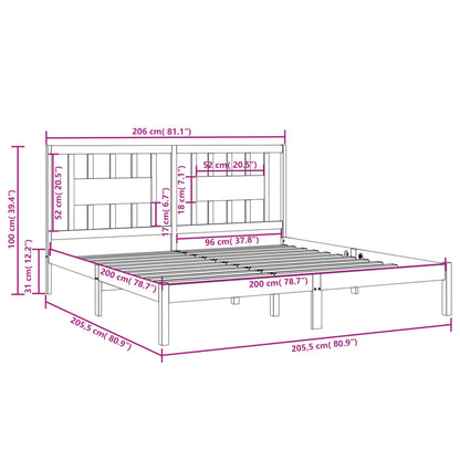 Bedframe Massief Grenenhout 200 x 200 cm Grijs