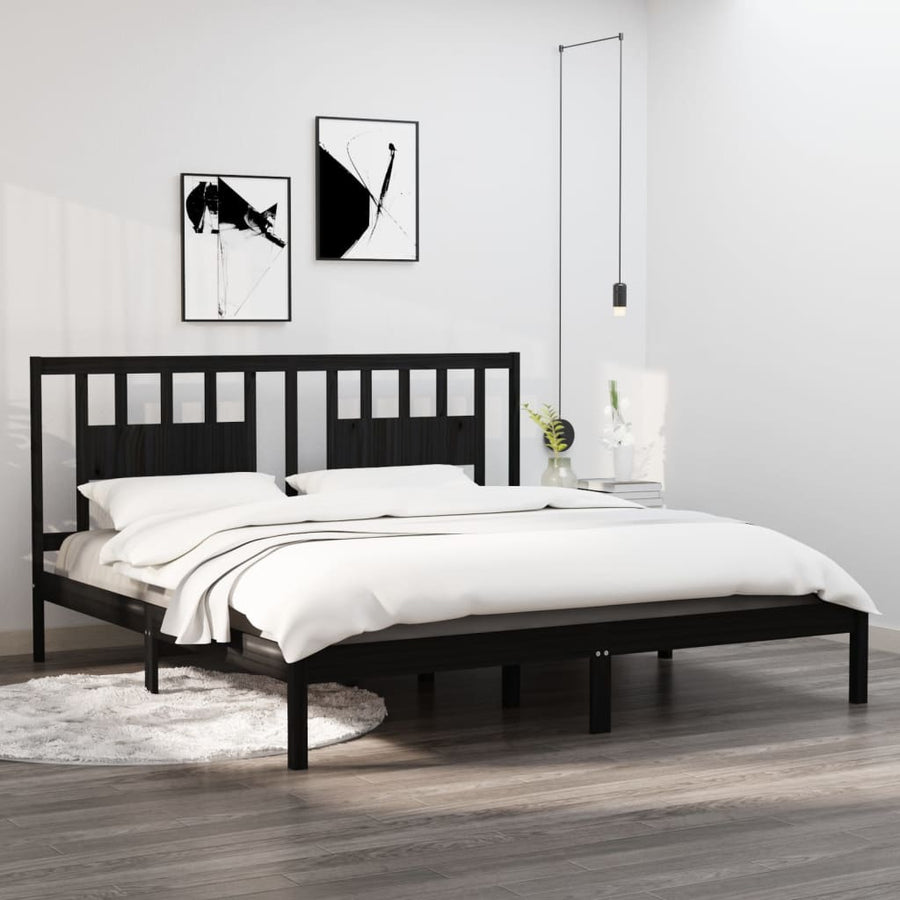 Bedframe Massief Grenenhout 200 x 200 cm Zwart