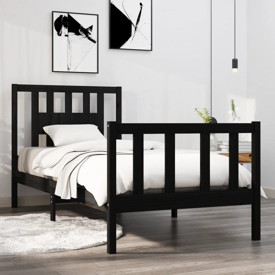 Bedframe Massief Hout 75 x 190 cm Zwart