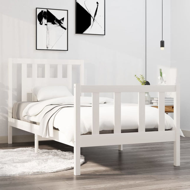 Bedframe massief hout wit 90x190 cm 90 x 190 cm Wit