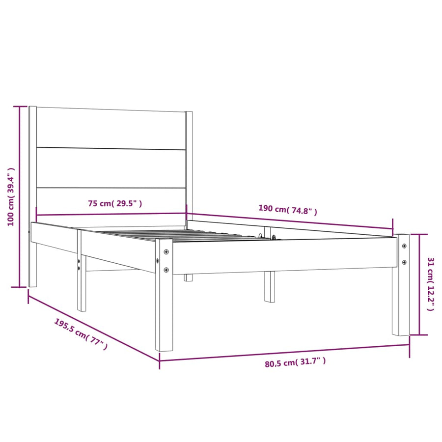 Bedframe Massief Hout 75 x 190 cm Naturel