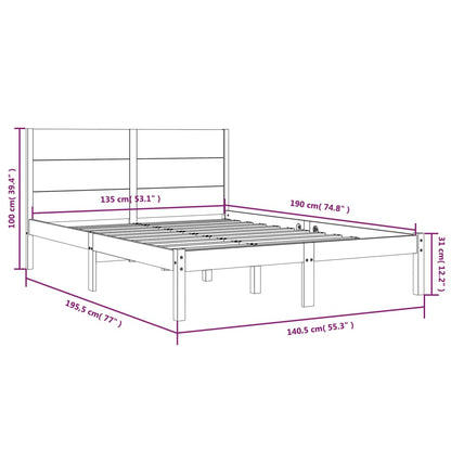 Bedframe Massief Hout 135 x 190 cm Naturel