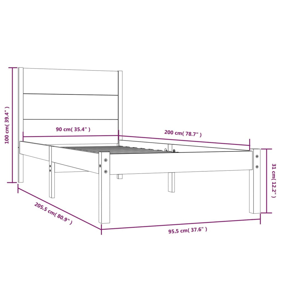 Bedframe Massief Grenenhout 90 x 200 cm Naturel