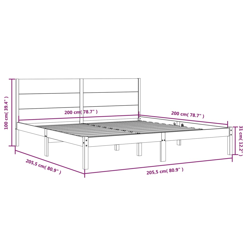Bedframe Massief Grenenhout 200 x 200 cm Naturel