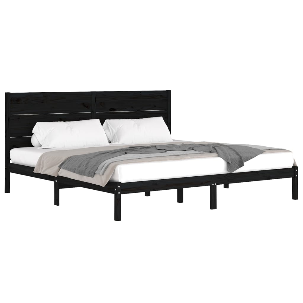Bedframe Massief Grenenhout 200 x 200 cm Zwart