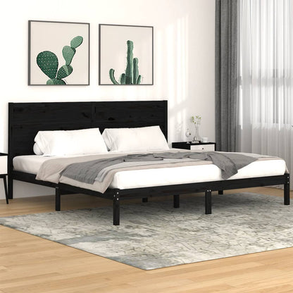Bedframe Massief Grenenhout 200 x 200 cm Zwart