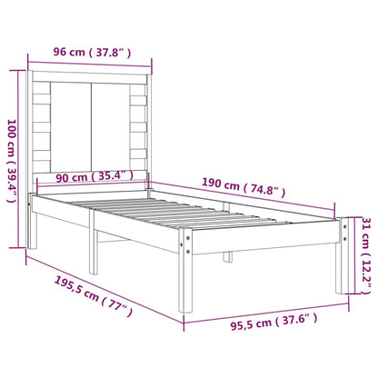 Bedframe Massief Hout 90 x 190 cm Naturel