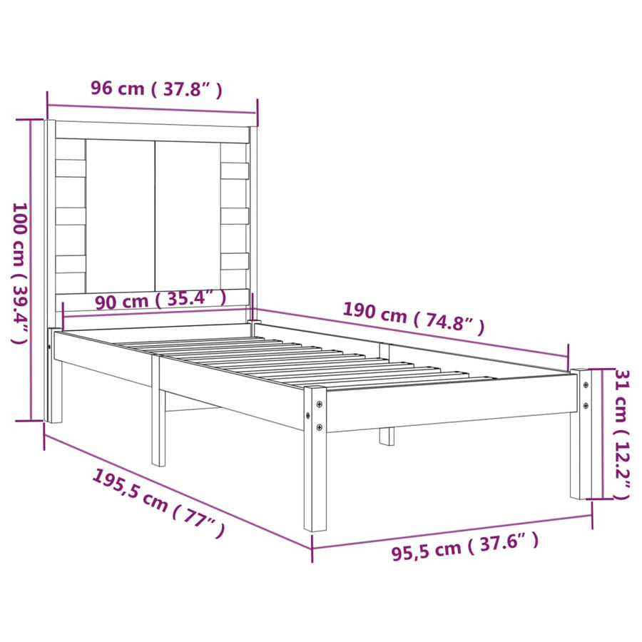 Bedframe Massief Hout 90 x 190 cm Naturel