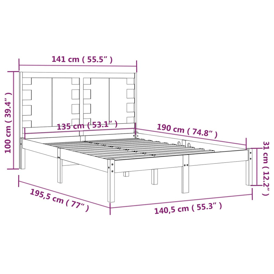 Bedframe Massief Hout 135 x 190 cm Naturel