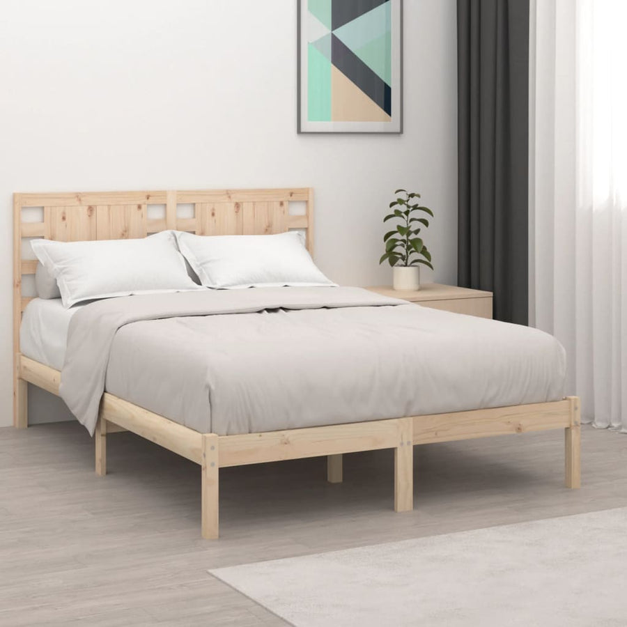 Bedframe Massief Hout 135 x 190 cm Naturel