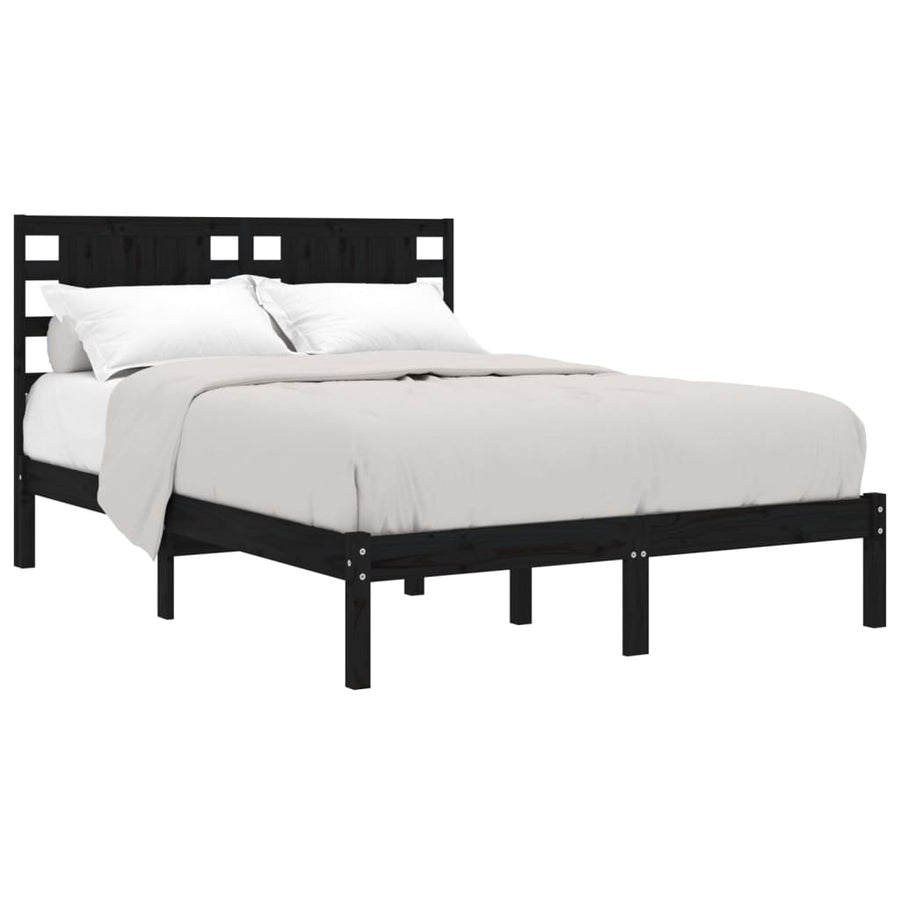 Bedframe Massief Grenenhout 140 x 190 cm Zwart